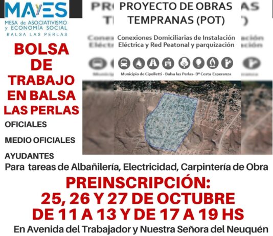 Convocan a inscribirse para trabajar en las obras del barrio Costa Esperanza